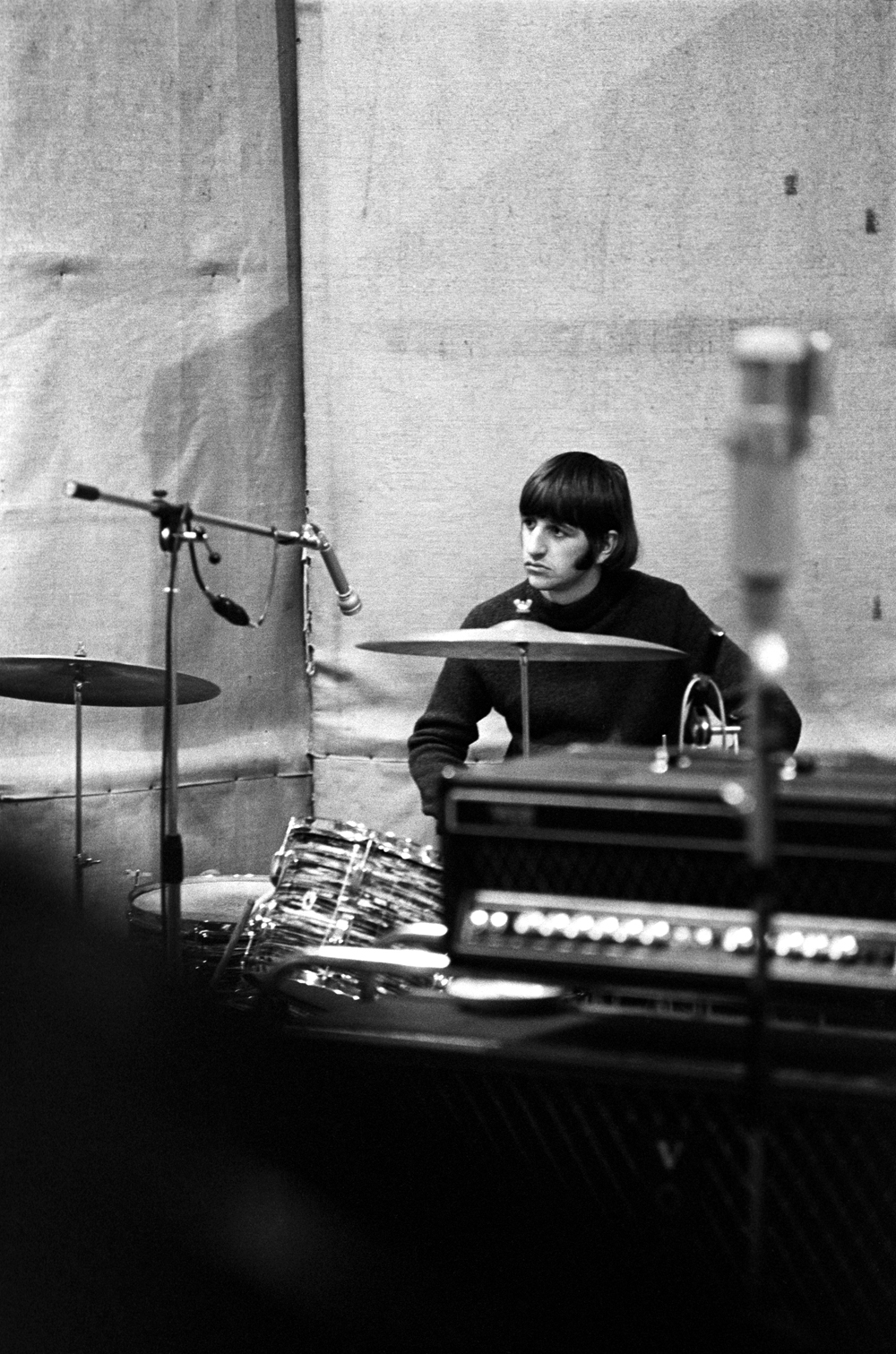 Ringo  at a recording session for Revolver