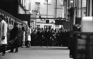 The Beatles filming opening scene from A Hard Days Night