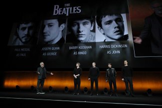 The cast of The Beatles Four Film and Sam Mendes
